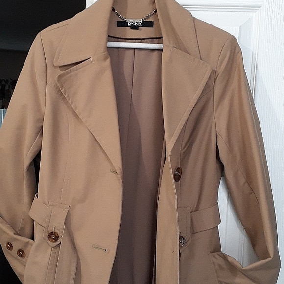DKNY Trench Coat szM camel colored natural fiber knee length - Picture 1 of 5